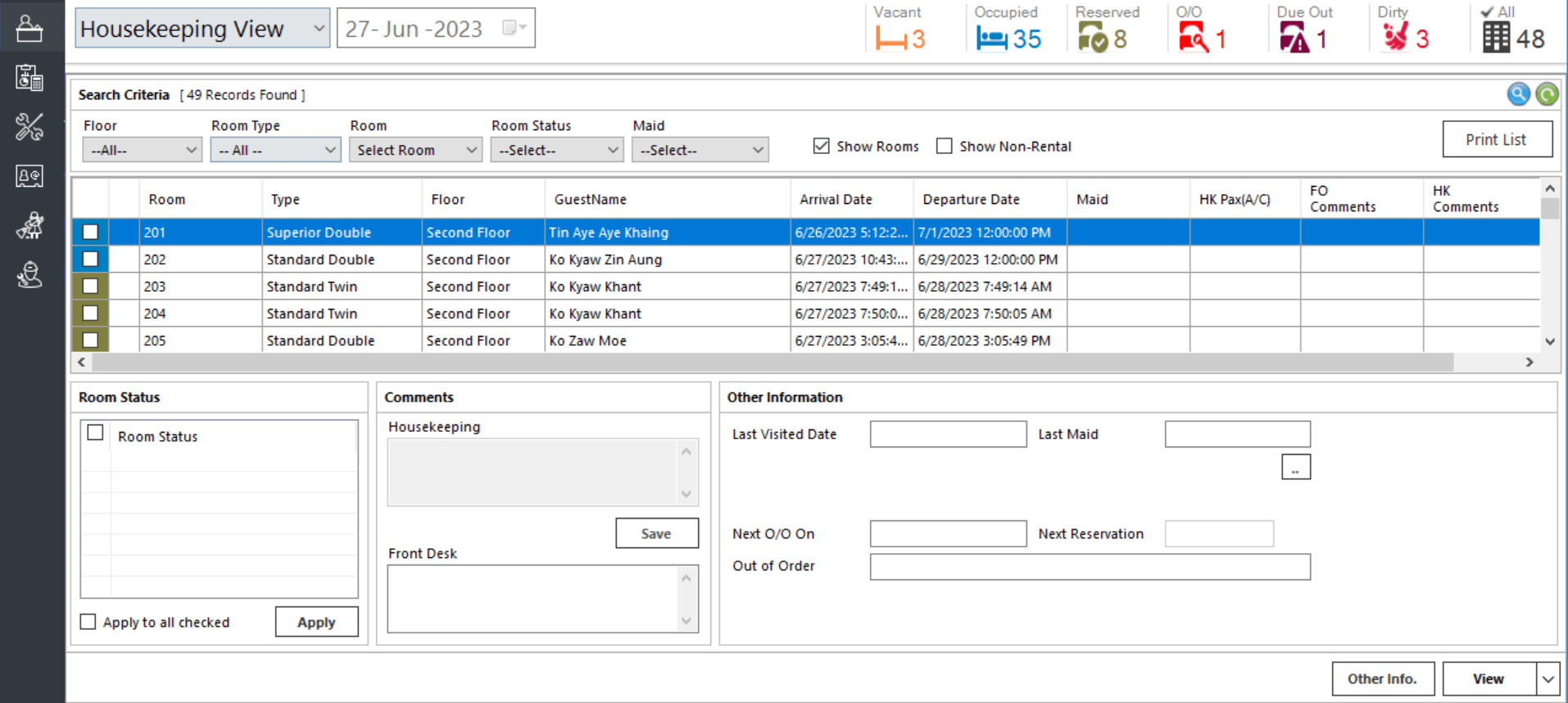 eZee FrontDesk Screen 3